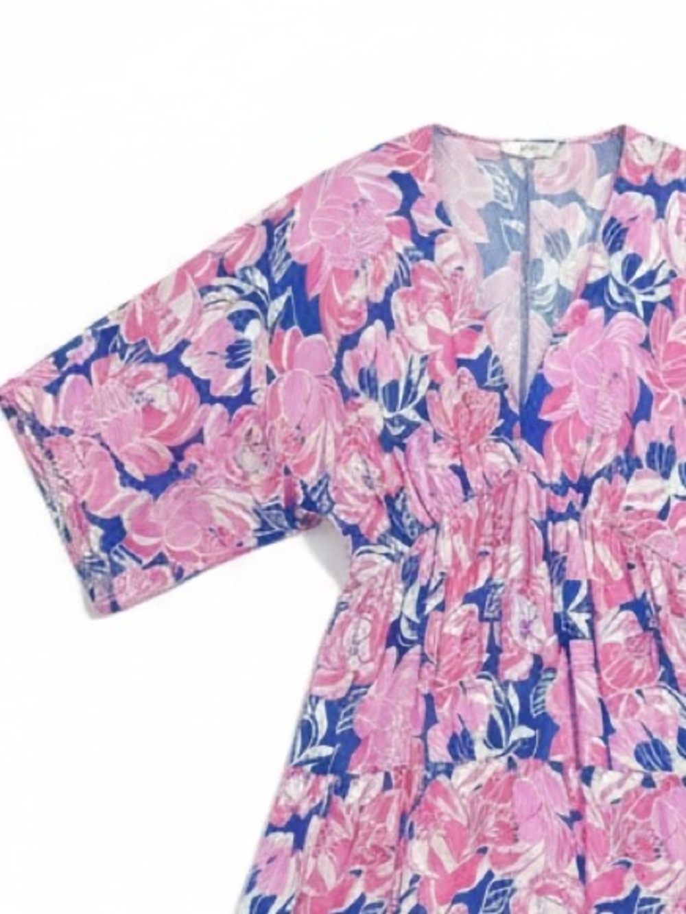 Entro Floral V-Neck Flutter Sleeve Maxi Dress Blue/Pink Size XL NWT - Picture 6 of 12